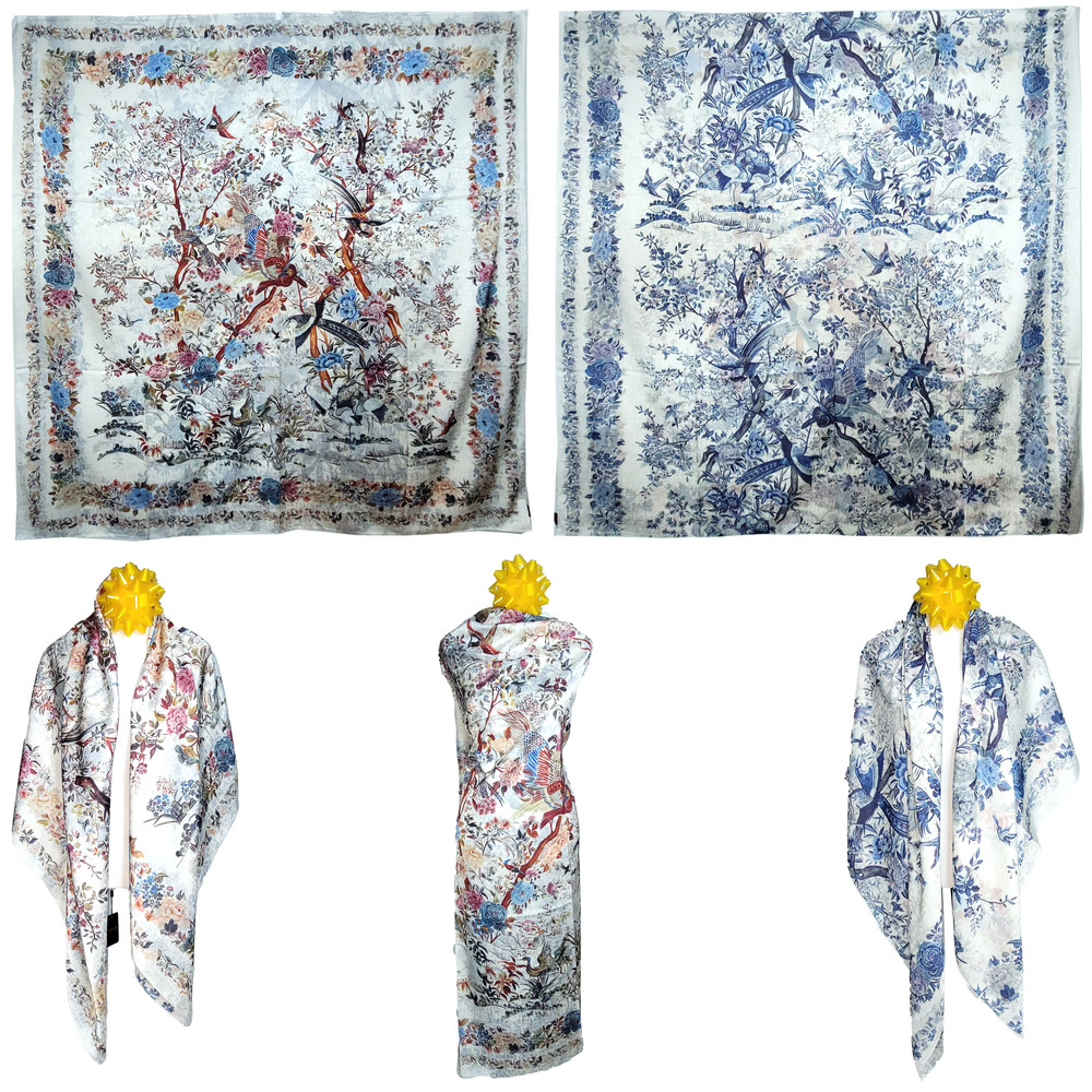 NWT Double Sided Silk Scarf 53"x53" Large Square Shawl Wrap XiangYunSha 36291